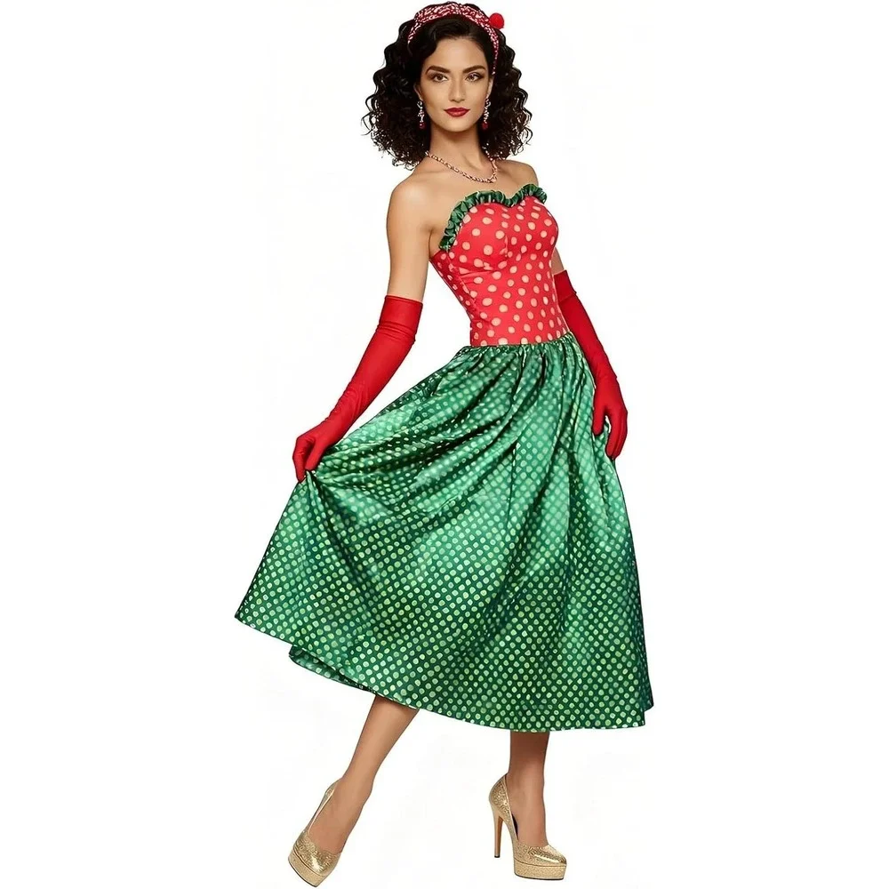 Christmas Dress 5 Pc Christmas Costume Yule Dress Gloves Accessories Set 2XL NEW